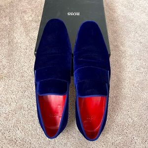 Men’s Hugo Boss Evelt blue velvet Loafer Slipper